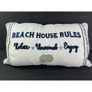 Beach House Throw Pillow Embroidered Cushion Decor 22x12 Zipper For Cleaning